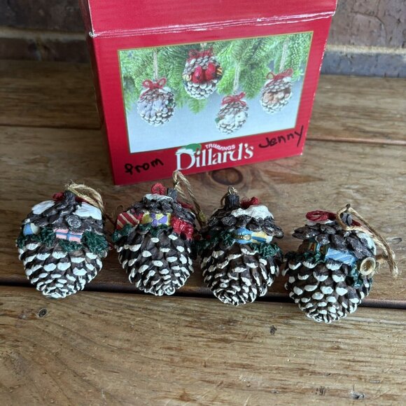 Dillard’s Trimmings Set Of 4 Animals In Pinecone Ornaments Wood Christmas - Picture 10 of 10